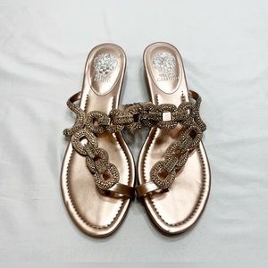 Vince Camuto Rose Gold Embellished Chain Link Toe-Post Sandals